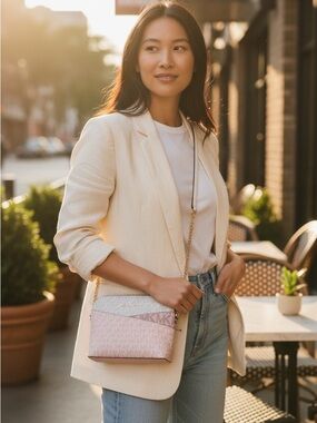 Michael Kors Jet Set Travel Powder Blush Pink Multi Medium Dome Crossbody (NWT)